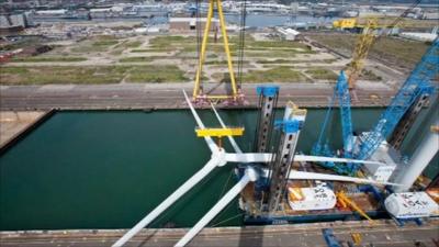 A wind turbine on a sea jack