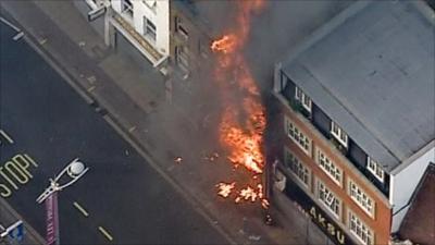 Peckham shops on fire