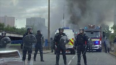 Riot police in Manchester