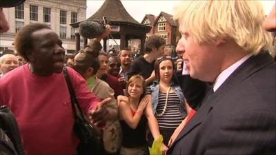 Woman scolding Boris Johnson