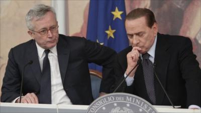 Italian premier Silvio Berlusconi, right, and Finance Minister Giulio Tremonti