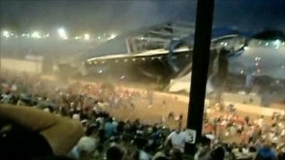 Video taken at the event shows the stage collapsing