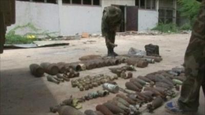 African Union troop arranging artillery