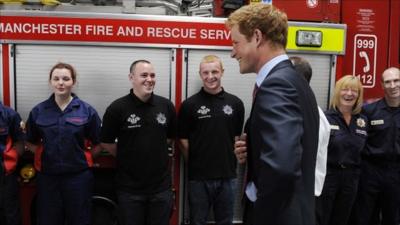 Prince Harry at the Salford Fire Station near Manchester