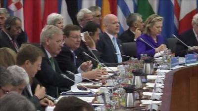 World leaders sitting around desk