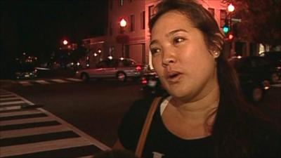 Woman outside Apple store in Washington DC