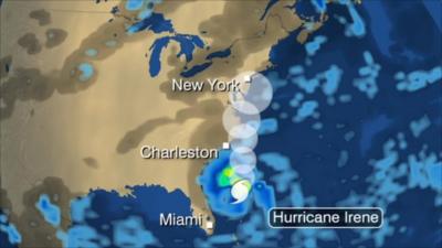 An image predicting that shows the predicted movements of Hurricane Irene