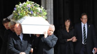 David and Olivia Chapple, the parents of Horatio Chapple, 17, who was mauled to death by a polar bear in Norway earlier this month, follow as his coffin is carried from Salisbury Cathedral in Wiltshire