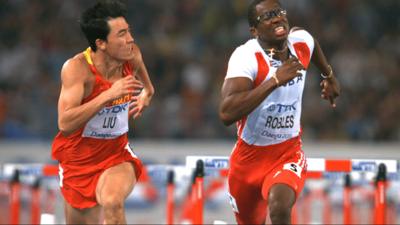 Chinese athlete Liu Xiang and Cuban Dayron Robles