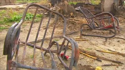 Metal chair frames, left after fire