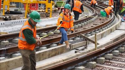 Tram line production in Edinburgh