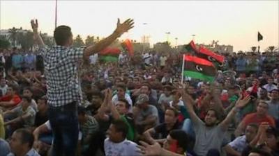 Libyan football fans gathered outside in Tripoli to watch the game