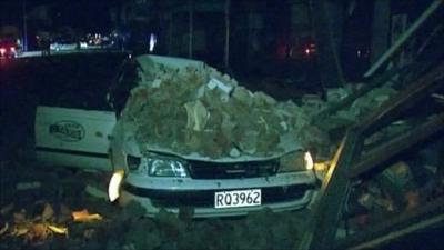 Car destroyed by falling masonry in Christchurch