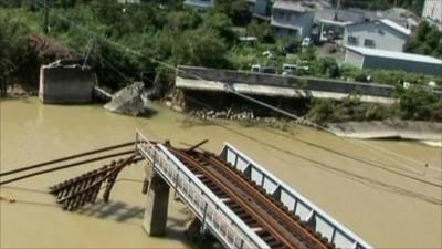 Collapsed bridge in Japan