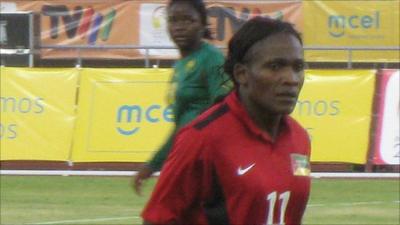 Maria Mutola playing football