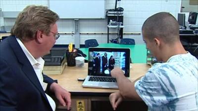 Lazaro Dubrocq shows Mark Mardell where in the classroom he was on 9/11