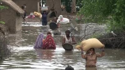 Flooded village in Pakistan