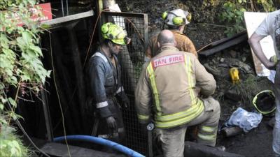 Emergency workers at the scene in Gleision Colliery near Swansea