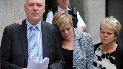 Bob and Sally Dowler, parents of murdered school girl Milly Dowler and her sister Gemma (centre)