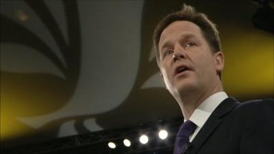 Nick Clegg speaking at the Liberal Democrat conference