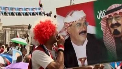 Supporters of President Saleh are celebrating his return to Yemen