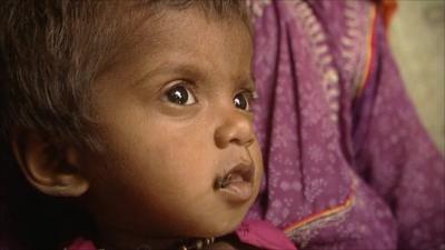 A child affected by the floods in Sindh