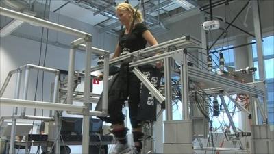 A stroke victim demonstrating how the robotic legs work