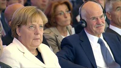 German chancellor Angela Merkel and Greek PM George Papandreou