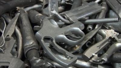 Guns collected from street gangs in Los Angeles