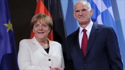 Angela Merkel and George Papandreou