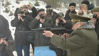 Mikhail Kalashnikov with gun
