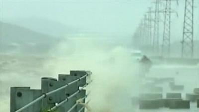 Waves lash the coast of southern China