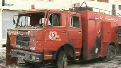 Burned out truck in Syria