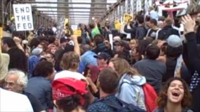 Protesters on Brooklyn Bridge