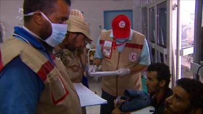 Red Cross and Red Crescent workers at Sirte hospital