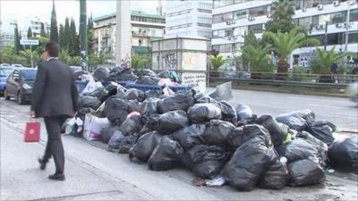 Uncollected rubbish in Athens