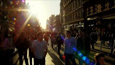 People walking along a street