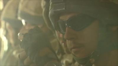 Soldier wearing sunglasses