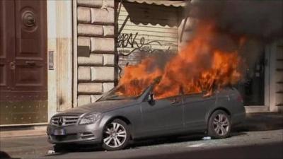 Burning car in Rome