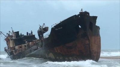 Wrecked ship off Nigeria's coastline