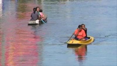 Boat on floodwaters