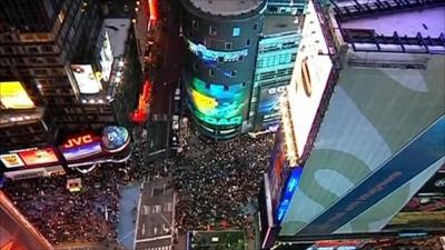 Aerial view of rally in Times Square, New York