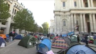 Protesters outside St Paul's Cathedral in London