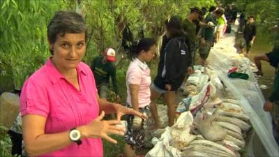 The BBC's Rachel Harvey reports from the sandbag operation being run by volunteers