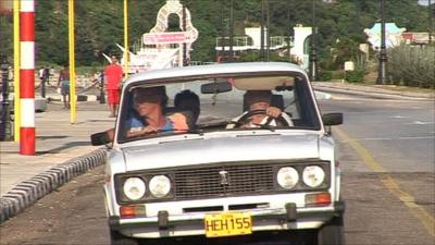 Lada being driven in Cuba