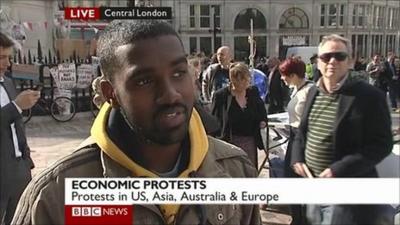 A protester explains the reasons for the demonstration.