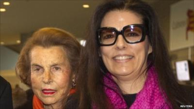 Liliane Bettencourt (L) and her daughter Francoise Bettencourt-Meyers (R) in March 2011