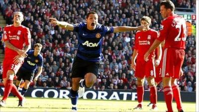 Javier Hernandez scores Manchester United's equaliser at Anfield