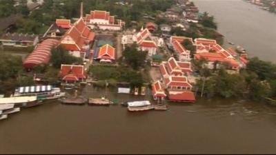 Bangkok building surrounded by flood waters