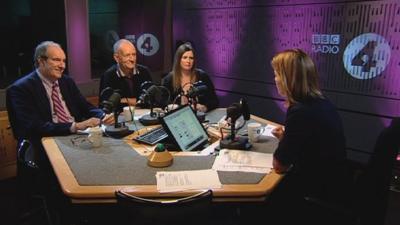 Stephanie Flanders is joined by Will Hutton (L); David Roche (M) and Nicola Horlick (R)